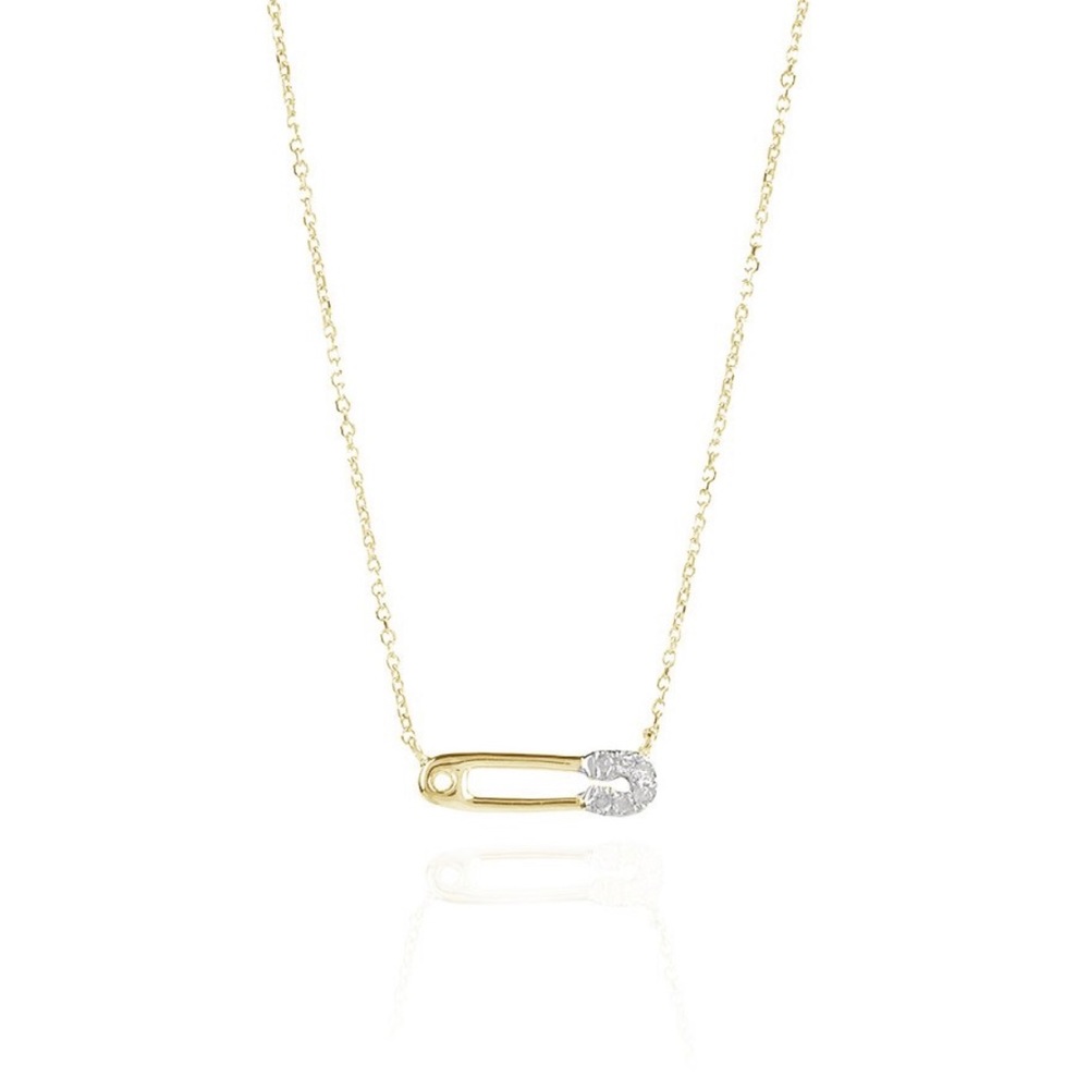 Adina Reyter safety pin necklace with diamond
